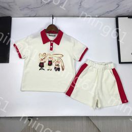 23ss kids designer clothes kids set boys t shirt Shorts suit Colour matching lapels rabbit print Short sleeve t shirts splicing shorts Suit High quality baby clothes