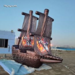 Large Evil Inflatable Pirate Ship Replica Sea Theme Party Decorations Boat Model With Skull Sails For Event