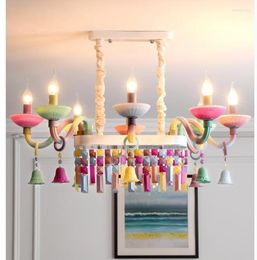 Chandeliers Colorful Pendant Macaron Hanging Children Bedroom Lamp Creative Fantasy Luminaire Stained Glass Lustre