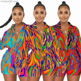 Women's Jumpsuits Rompers Echoine Colourful Print Long Sleeve Playsuit Turn Down Collar Slim Sexy Casual Rompers Autumn Fall Women Clothing Outfits 2022 T230504