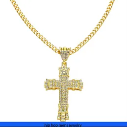 hip hop necklace for mens gold chain iced out cuban chains Shiny Diamond Cross Pendant Necklace for Men and Women
