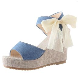 Sandals Women Fashion Summer Pattern Simple Solid Wedge Comfortable Non Slip Ribbon Lace Up For Sexy