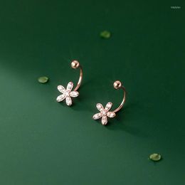 Stud Earrings LAVIFAM 925 Sterling Silver Shiny Zircons Five Petals Flower Ear Hook Screw Bead Earring For Women Piercing Jewellery