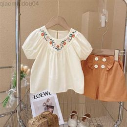 Clothing Sets Girls Clothing Sets Summer Shirt Tops+Shorts Short Sleeve Children Casual Clothes Suits 2Pcs Kids Clothes Toddler Gir AA230504