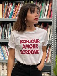 T-Shirts Letters Print Tshirt Women Summer Short Sleeves Round Neck Organic Cotton Tee Shirts Female Vintage Casual Tshirts Top 2022