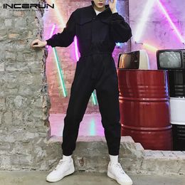 Pants INCERUN Long Sleeve Hip Hop Collar Japanese Retro Men's Suit Jumpsuit Overalls 2022 Solid Colour Thin Section NinePiece Jumpsuit