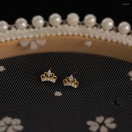 Stud Earrings VENTFILLE 925 Sterling Silver Court Style Simple Inlaid Crystal Crown Women Classic Vintage Party Dress Up Jewelry