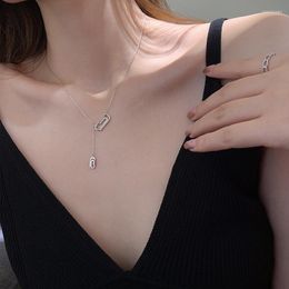 Chains Paper Safety Pin Tassel Silver Colour Cubic Zirconia Clavicle Chain Necklace For Women Girls Simple Dainty Jewellery SN2427