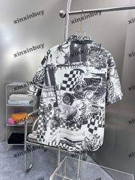 xinxinbuy Men designer Tee t shirt 23ss Letter plaid jacquard tie dye Panelled pattern loose short sleeve cotton women black S-XL