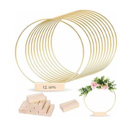 Other Festive Party Supplies 10pc Gold Metal Floral Hoop Garland Table Decoration for Wedding Centrepieces Wood Card Holders 12in Wreath Flower 230504