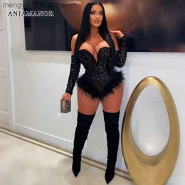 Women's Jumpsuits Rompers Feather Sequin One Pieces Rompers Playsuits Sexy Baddie Birthday Party Night Club Outfit Womens Jumpsuits D35-EI34 T230504