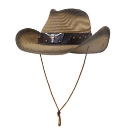 Bull Head Accessories Paper Straw Cowboy Hat Sun Protection Gradient Hat Spray Paint Beach Cap Unisex Adjustment Rope Jazz Cap