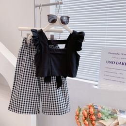 Clothing Sets Summer Children S Girls Camisole Top Plus Plaid Wide Leg Pants 2Pcs Fashion Baby Kids Clothes Suit 230504