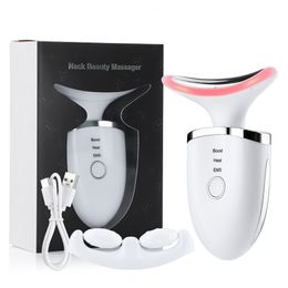 Face Massager 2 Roller EMS Electric Neck Beauty Massager LED Pon Therapy Face Lifting Firming Skin Reduce Double Chin Wrinkle Beauty Device 230504