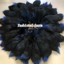 Blue-10Pcs/lot 40cm/16" Real Genuine Fox Fur Tail Keychain Cosplay Toy Keyring Bag Charm Car Phone Pendant