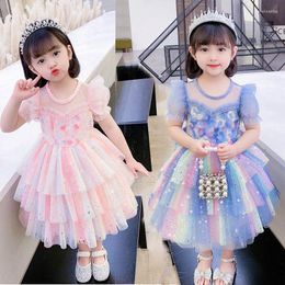 Girl Dresses Toddler Baby Dress For Girls 2-7 Birthday Party Wedding Kids Clothes Short Sleeve Tutu Fluffy Gown Q453