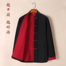 Men's Jackets Chinese Style Cotton Tang Suit Long-Sleeved Coat Spring And Autumn Hanfu Lay Buddhist Clothes Long Shirt