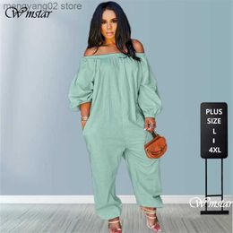 Women's Jumpsuits Rompers Plus Size S-4xl Jumpsuit Women Elegance Off Shoulder Solid Casual Sweet Loose Overalls One Piece Outfits Dropshpping T230504