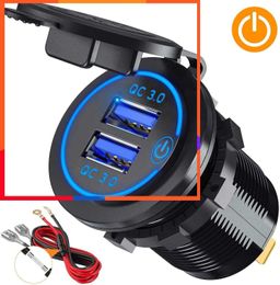New Quick charging 3.0 dual USB waterboof car charger 12 V/24 V QC3.0 USB fast charging power socket touch switch