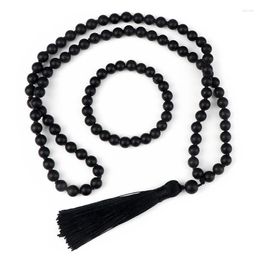 Necklace Earrings Set Fashion Black Matte Tassel Long For Men Classic 8mm Natural Stone Beads Bracelets Yoga Meditation Mala Jewelry Gift