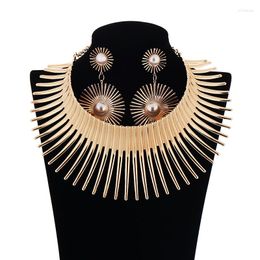 Necklace Earrings Set Fashion Jewelry Gold&Silver Color Alloy Flowering Sun Shape Choker For Women