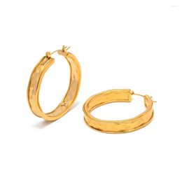 Hoop Earrings Youthway 316l Stainless Steel Dimpled Textured Large 18 K Gold Plated Earring Simple Trendy Jewellery