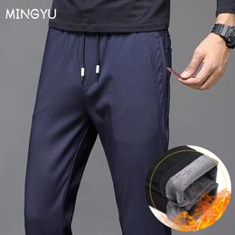 Pants Mingyu Brand New Winter Fleece Warm Pants Men Casual Slim Warm Thick Jogging Outdoor Black Grey Blue Skinny Trousers Male 2838