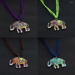 Pendant Necklaces Crystal Vintage Elephant Necklace Women Jewelry Clothing Accessories Rhinestone Long Sweater Rope Chain Girls Charm Gift