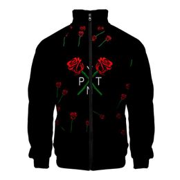 Men's Jackets Roses Surround 3D Payton Moormeier Stand Collar Zipper Fashion Jacket Cool Women/men Streetwear Punk Style Polyester Frdun Tom