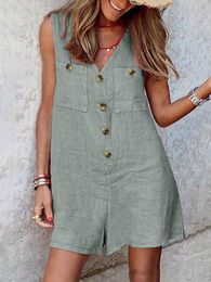 Women's Jumpsuits Rompers Stylish Women V Neck Sleeveless Rompers ZANZEA Summer Jumpsuits Short Playsuits Casual Solid Loose Beach Overalls Oversized 230503