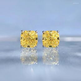 Stud Earrings 1.5 Carat Pillow Shaped 7 7mm High Carbon Diamond 925 Sterling Silver Small Simple Fashion For Women