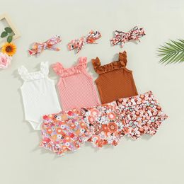 Clothing Sets 2023-03-01 Lioraitiin 0-18M Born Baby Girl 3Pcs Summer Fashion Sleeveless Solid Bodysuit Top Floarl Printed Shorts