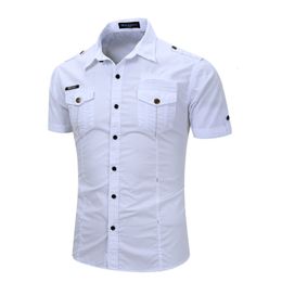 Men's Casual Shirts Summer Mens Shirts Cotton Solid Casual Shirt Male Short Sleeve Cargo Shirts Pocket Work Shirt Military t Shirt Top Man Clothing 230504