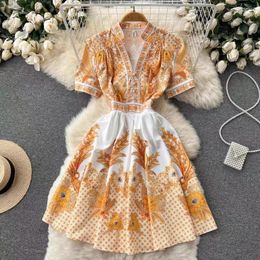 Party Dresses 2023 Summer High End V-Neck Printed Dress For Women Slimming Down Sweet A-LINE French Nich