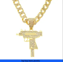 hip hop necklace for mens gold chain iced out cuban chains Full Diamond Gun Pendant Necklace Fashion Man Street