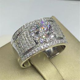 Cluster Rings Luxury Male Female 5A Zircon Stone Ring S925 Sterling Silver Love Wedding Promise Engagement For Men And Women