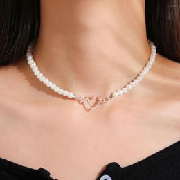 Pendant Necklaces Women Jewelry Y2k Accessories Steampunk Korean Fashion Pearl Necklace For Heart Trendy Party Gifts