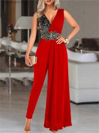 Women's Jumpsuits Rompers Fashion Sequin Print V-neck Jumpsuit Women Office Lady Elegant Sleeveless Jumpsuit Casual Overalls for Women T230504