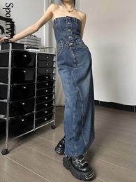Party Dresses Blue Denim Woman Backless Long Female Off Shoulder Maxi For Women 2023 Spring Strapless Casual Grace 230428