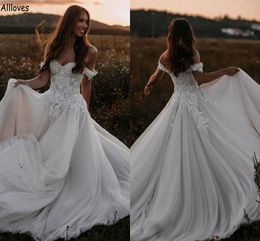 Bohomian Lace a linea abiti da sposa sexy fuori dalla spalla rustica country boho da sposa abiti spazzano un treno più dimensioni di maternità vesti di mariee cl2234