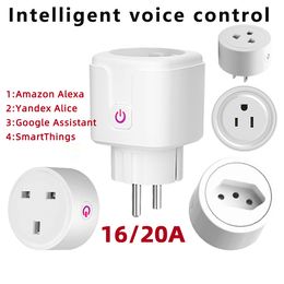 16A 10A EU US UK Smart Wifi Power Plug Lamp Holders with Monitor Home Wireless Socket Outlet Works with Alexa Google Tuya App