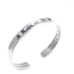 Bangle Tibetan Silver Carved THE HEART OF PRAJNA PARAMITA SUTRA For Men Women Om Mani Padme Hum Bracelet&Bangle Jewelry