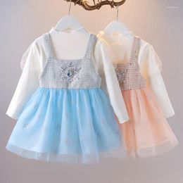 Girl Dresses Baby Dress Set Spring Fall 2 Piece Suit White Long Sleeve Tshirt Suspender Tutu Tulle Party Birthday Clothes Kids