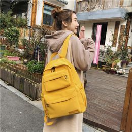 School Bags Canvas Backpack For Women 2023 Double Pocket High Capacity Student Fashion Casual Campus Style