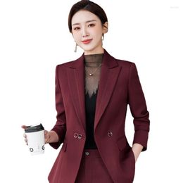 Women's Two Piece Pants High End Women Pant Suit Formal Office Ladies Business Work Wear Blazer And Trouser Claret Black Female Long Sleeve