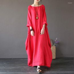 Casual Dresses 2023 Summer Autumn Big Size Shirt Tops Women Loose Vintage Blouse Boho Cotton Linen Maxi Robe Fashion Female 4xl 5xl Q293