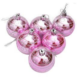 Christmas Decorations 6pcs Tree Balls Diameter 6cm Gold Stamping Color Drawing Ball Xmas Party Wedding Ornament (Pink)