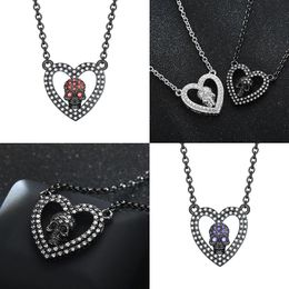 Pendant Necklaces Punk Heart Skull Zircon Crystal Women Valentine's Day Jewellery Drop