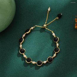 Charm Bracelets Women Handmade Natural Black Rock Lava Stone Essential Oil Diffuser Bead Stainless Steel Chain Link Bracelet Drop Ship