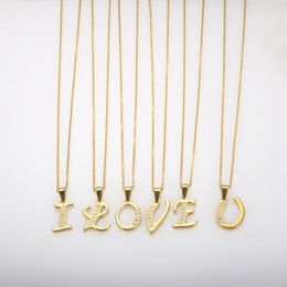 Chains Stainless Steel Capital Initial CNC Crystal Pendant Necklace Women Letter Minimalist For Fashion Jewellery Gift